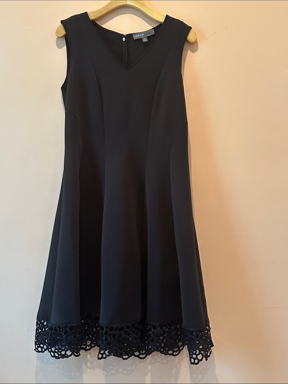 Donna Ricco Black Scuba Fit & Flare Lace Hem Dress Size 14